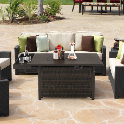 52 In. Outdoor Wicker Propane Gas Fire Pit Table with Cover – Black or Brown