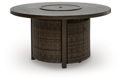 Monterey Point 48 In. Round Fire Pit Table – Dark Brown Resin Wicker