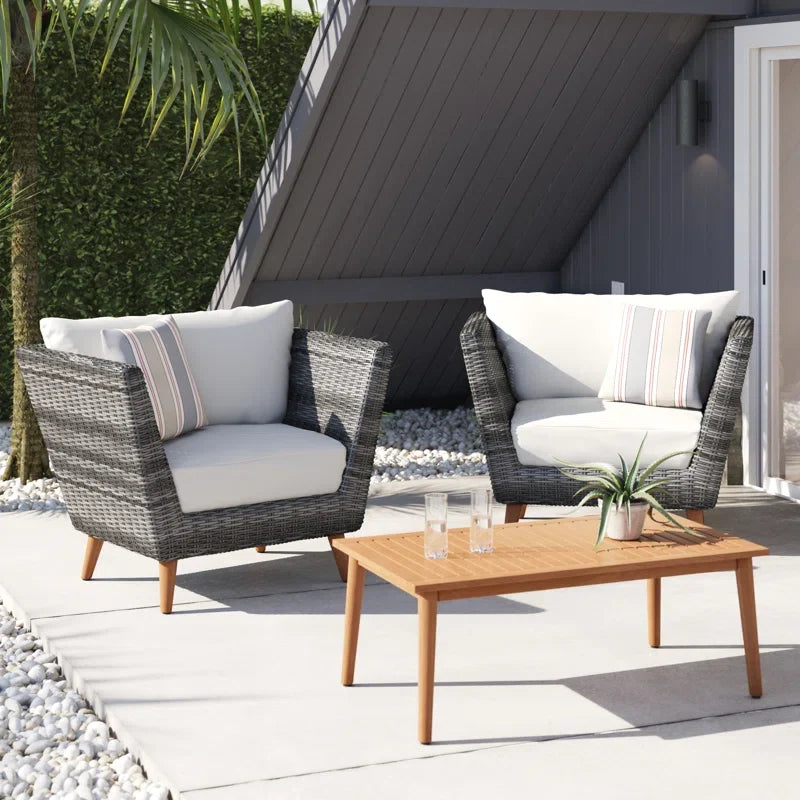 Panther Eucalyptus Wood and Wicker Outdoor Seating Set