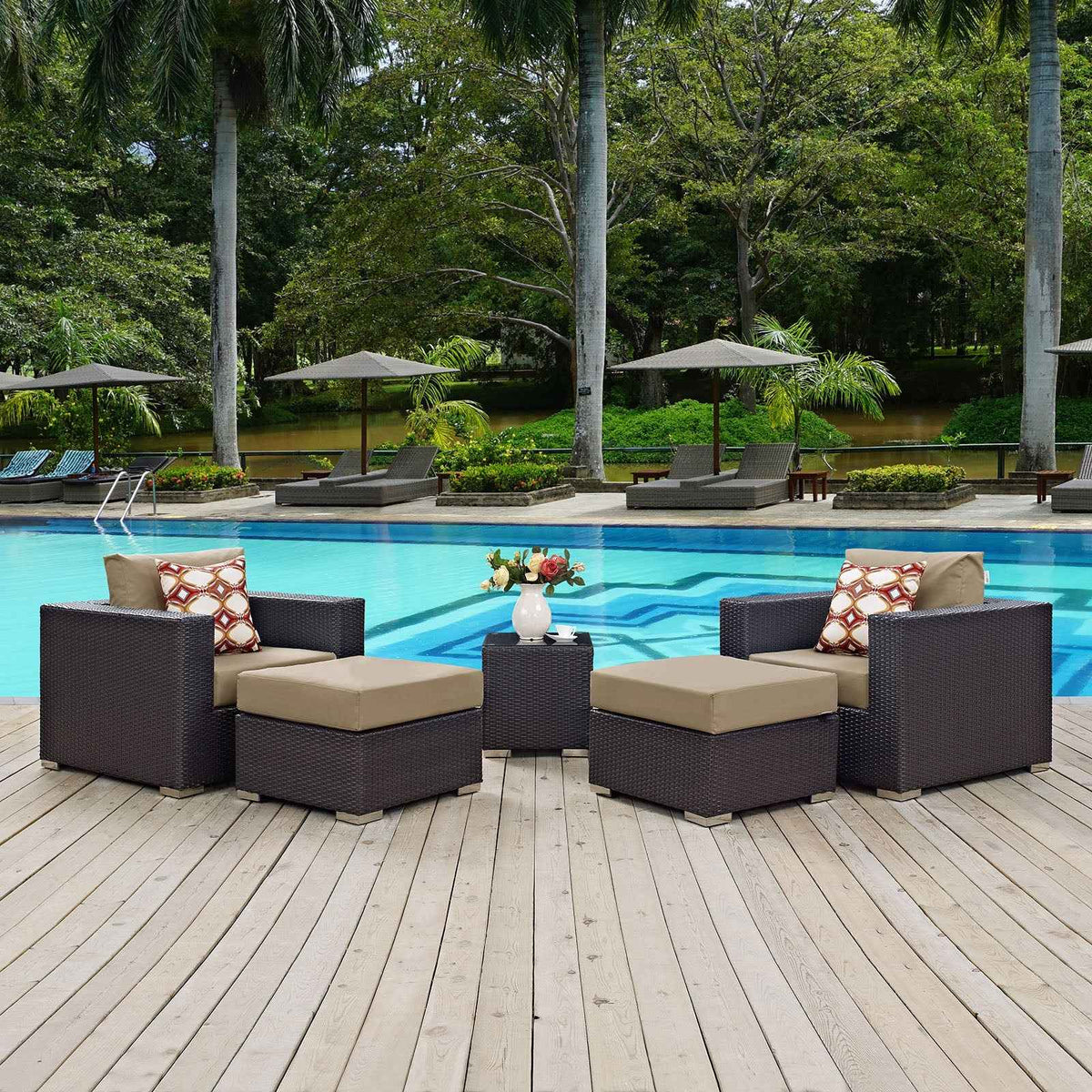 Modway Convene 5-Piece Outdoor Wicker Sectional Set