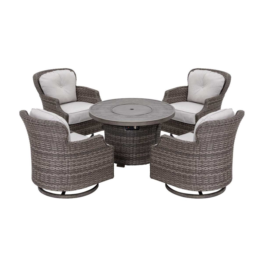 Tenaya Grey Round Wicker Firepit Table with Metal Cover