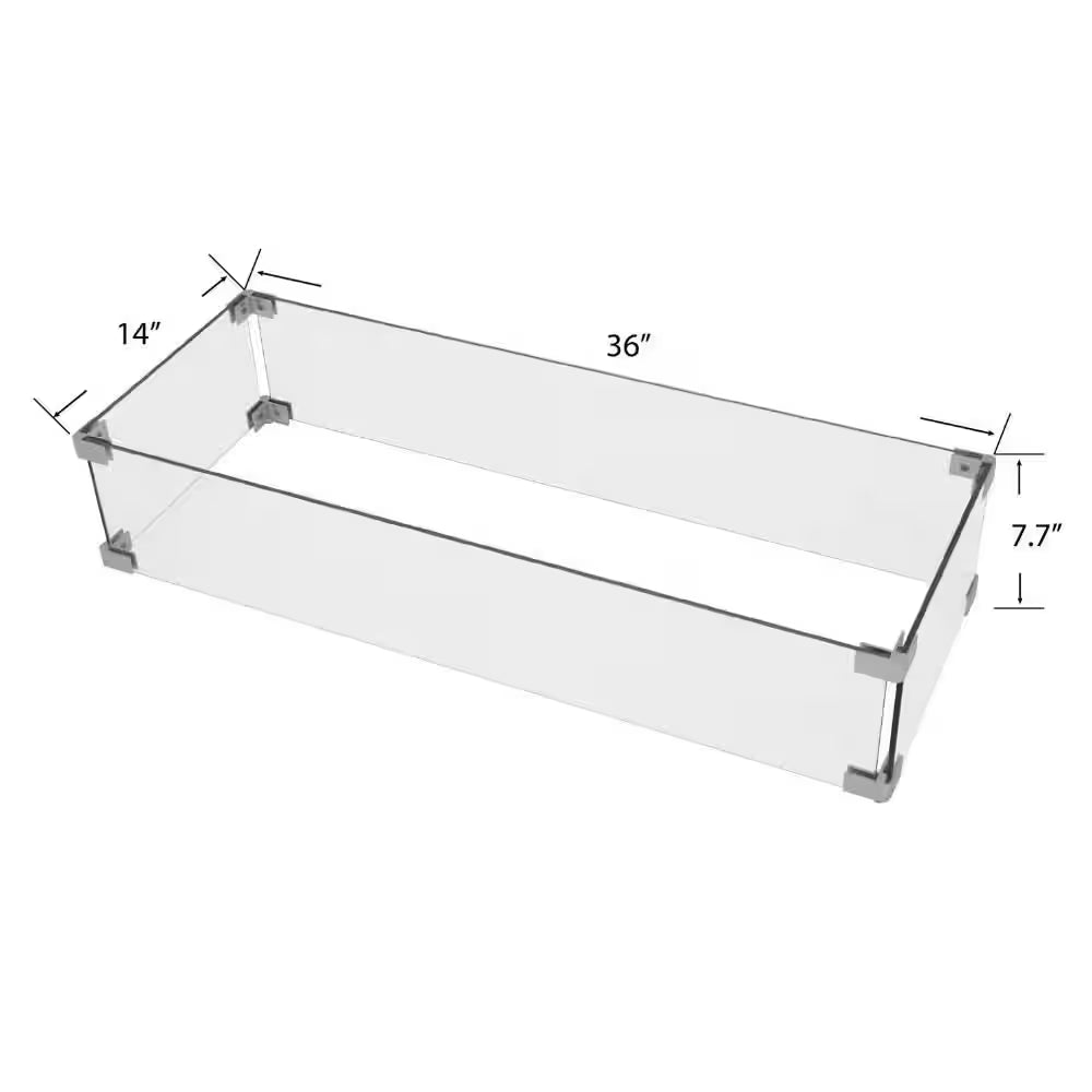Westwood 36 In. X 14 In. Rectangle Tempered Glass Fire Pit Table Wind Screen with Stainless Steel Attachment Clips