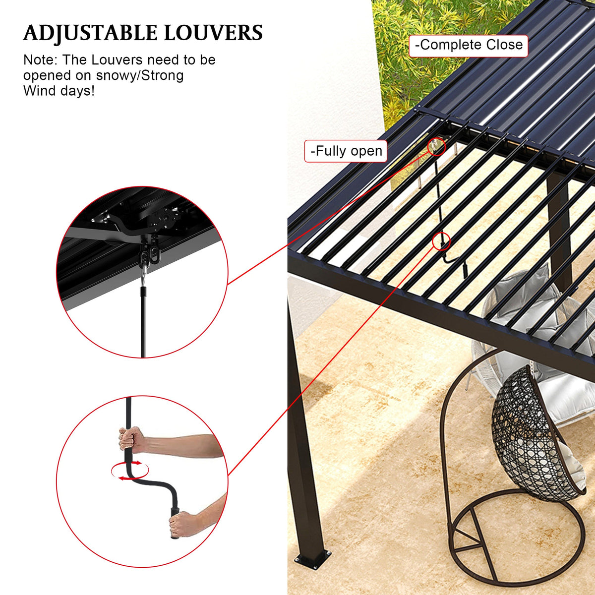 8610J Aluminum Louver Pergola – 10 x 19 Ft | Adjustable Shade