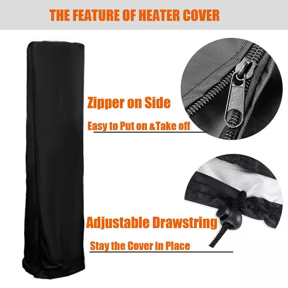 87 in Outdoor 420D Oxford Patio Heater Cover Waterproof Windproof Zippered Black Pyramid Heater Accessory