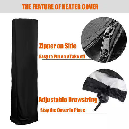 87 in Outdoor 420D Oxford Patio Heater Cover Waterproof Windproof Zippered Black Pyramid Heater Accessory