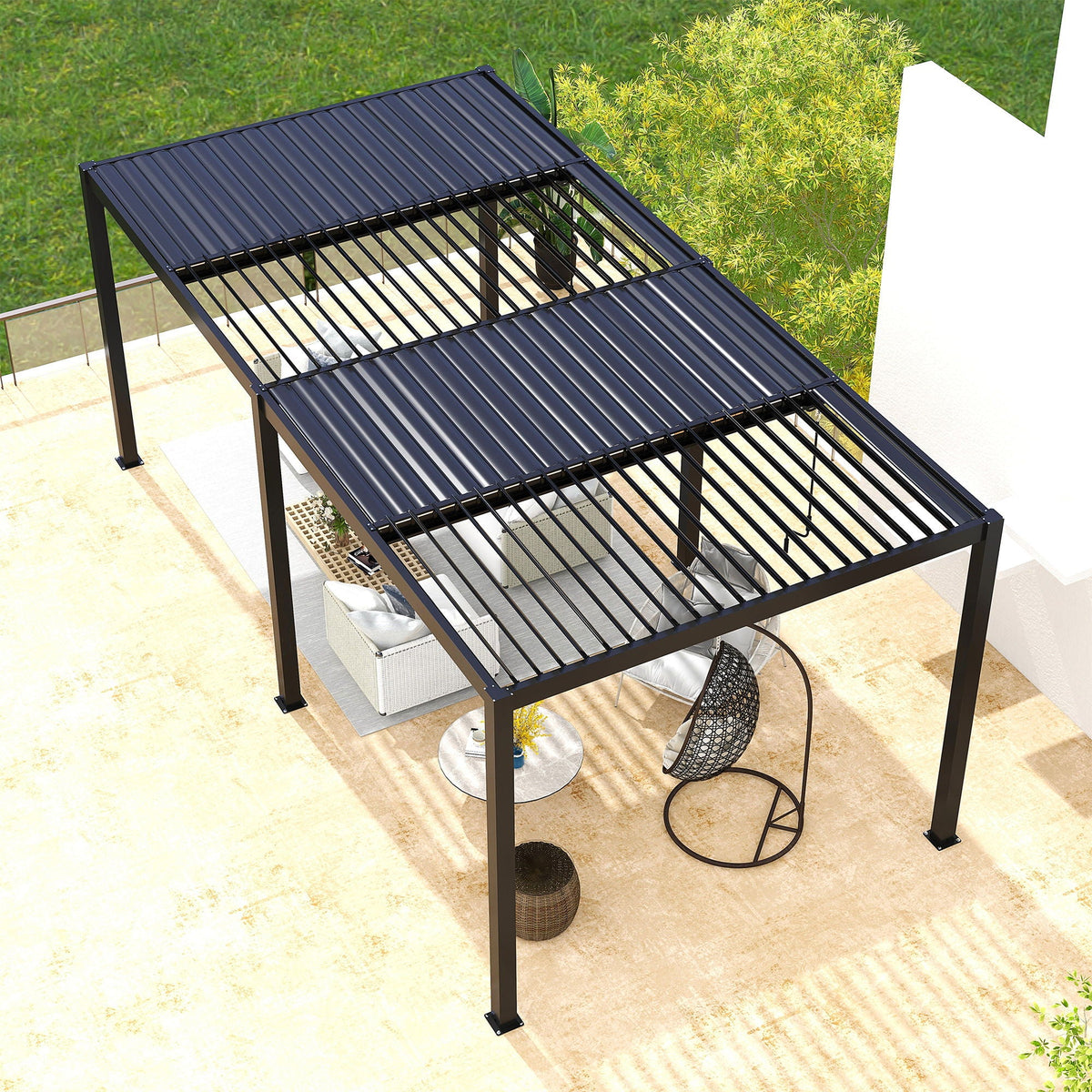 Black Aluminum Louvered Pergola, 118 x 228 x 90.5 in.