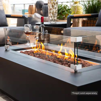 Westwood 36 In. X 14 In. Rectangle Tempered Glass Fire Pit Table Wind Screen with Stainless Steel Attachment Clips