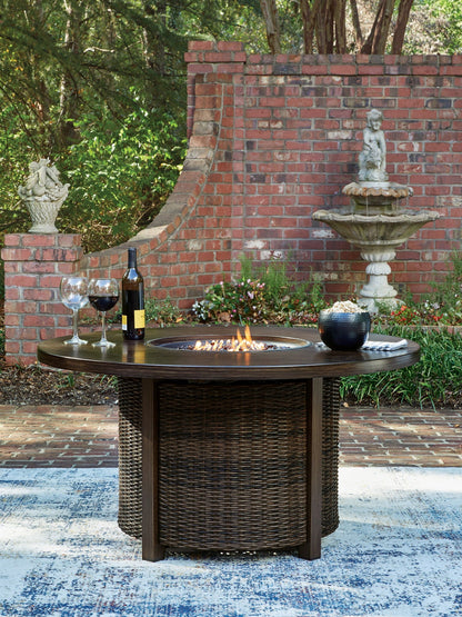 Monterey Point 48 In. Round Fire Pit Table – Dark Brown Resin Wicker