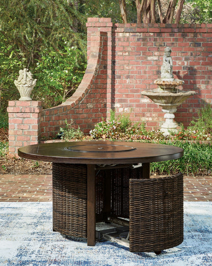 Monterey Point 48 In. Round Fire Pit Table – Dark Brown Resin Wicker