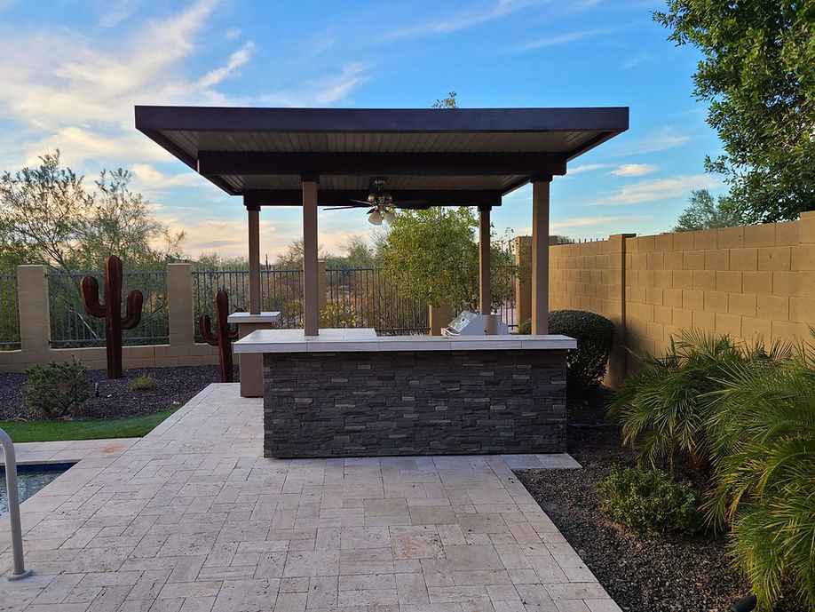 KoKoMo Outdoor Kitchen with 12 x 12 ft Pergola, 4-Burner Grill & Refrigerator
