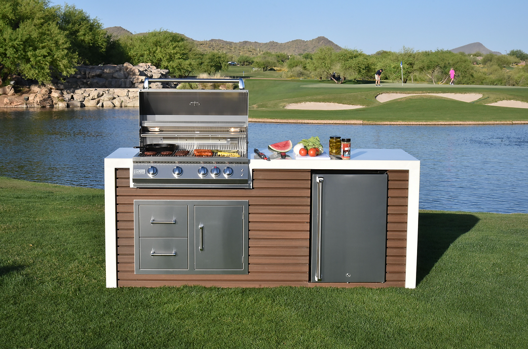 KoKoMo Outdoor Kitchen Island with Waterfall Edge & 32-Inch Built-In Grill