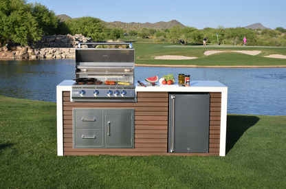 KoKoMo Outdoor Kitchen Island with Waterfall Edge & 32-Inch Built-In Grill