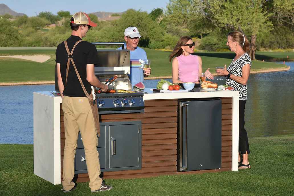 KoKoMo Outdoor Kitchen Island with Waterfall Edge & 32-Inch Built-In Grill