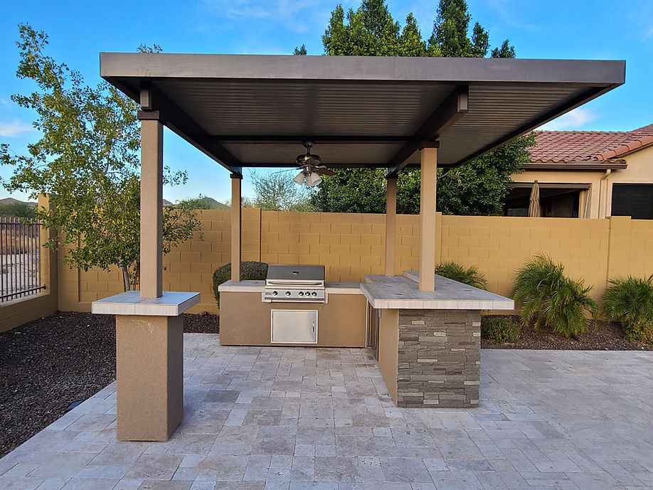 KoKoMo Outdoor Kitchen with 12 x 12 ft Pergola, 4-Burner Grill & Refrigerator
