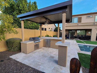 KoKoMo Outdoor Kitchen with 12 x 12 ft Pergola, 4-Burner Grill & Refrigerator