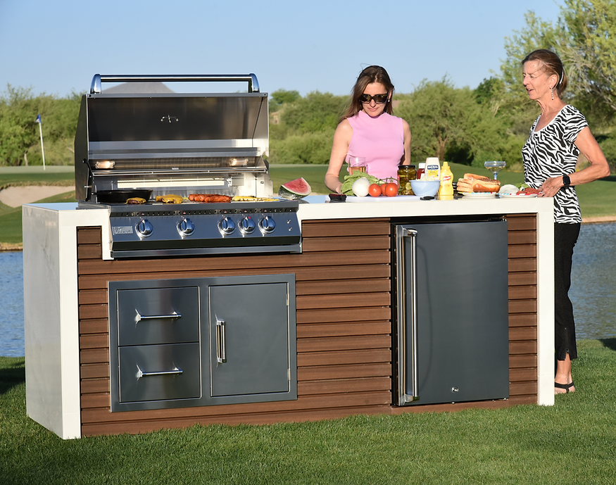 KoKoMo Outdoor Kitchen Island with Waterfall Edge & 32-Inch Built-In Grill