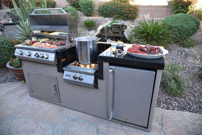 KoKoMo 7 ft 6 in BBQ Island with 4-Burner Grill, Wok Burner & Refrigerator