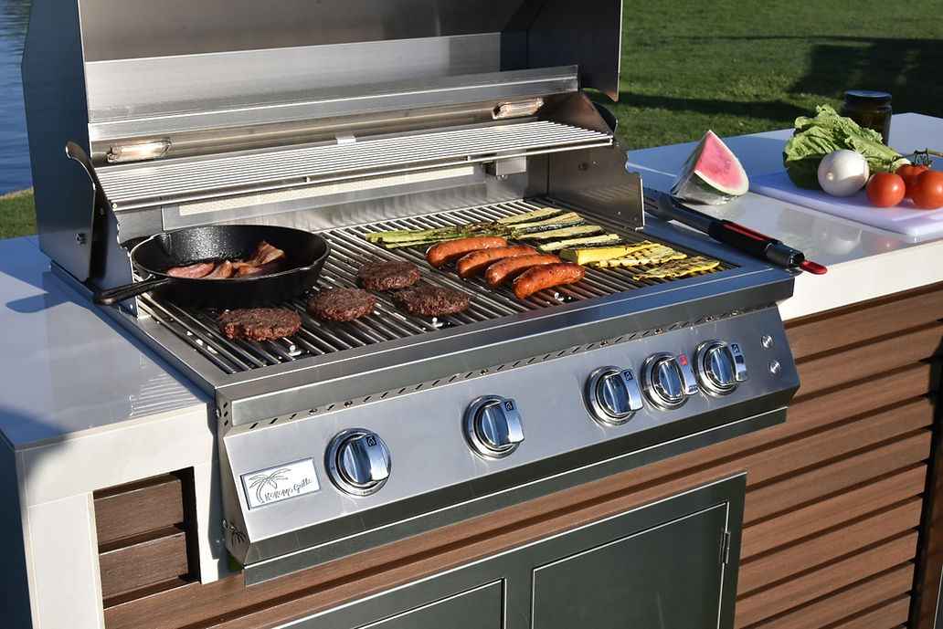 KoKoMo Outdoor Kitchen Island with Waterfall Edge & 32-Inch Built-In Grill