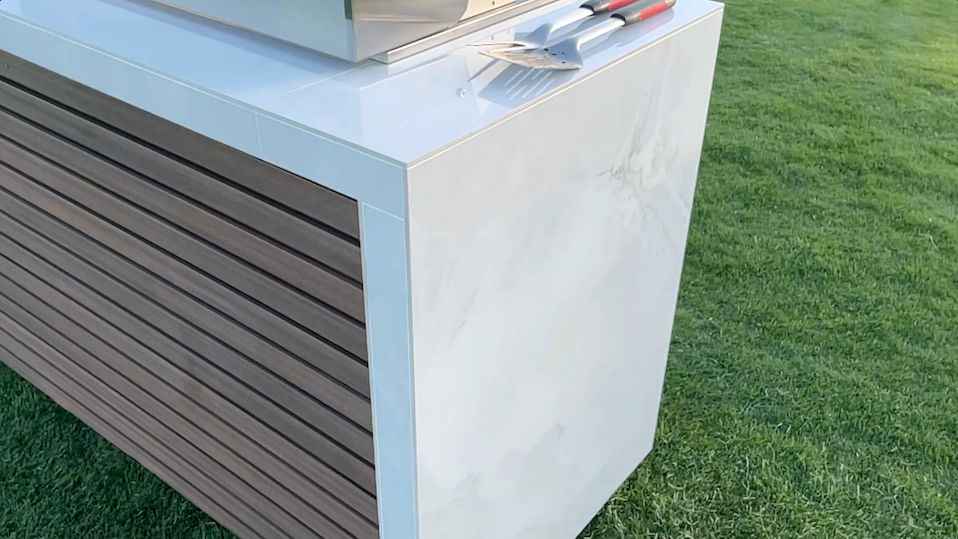 KoKoMo Outdoor Kitchen Island with Waterfall Edge & 32-Inch Built-In Grill
