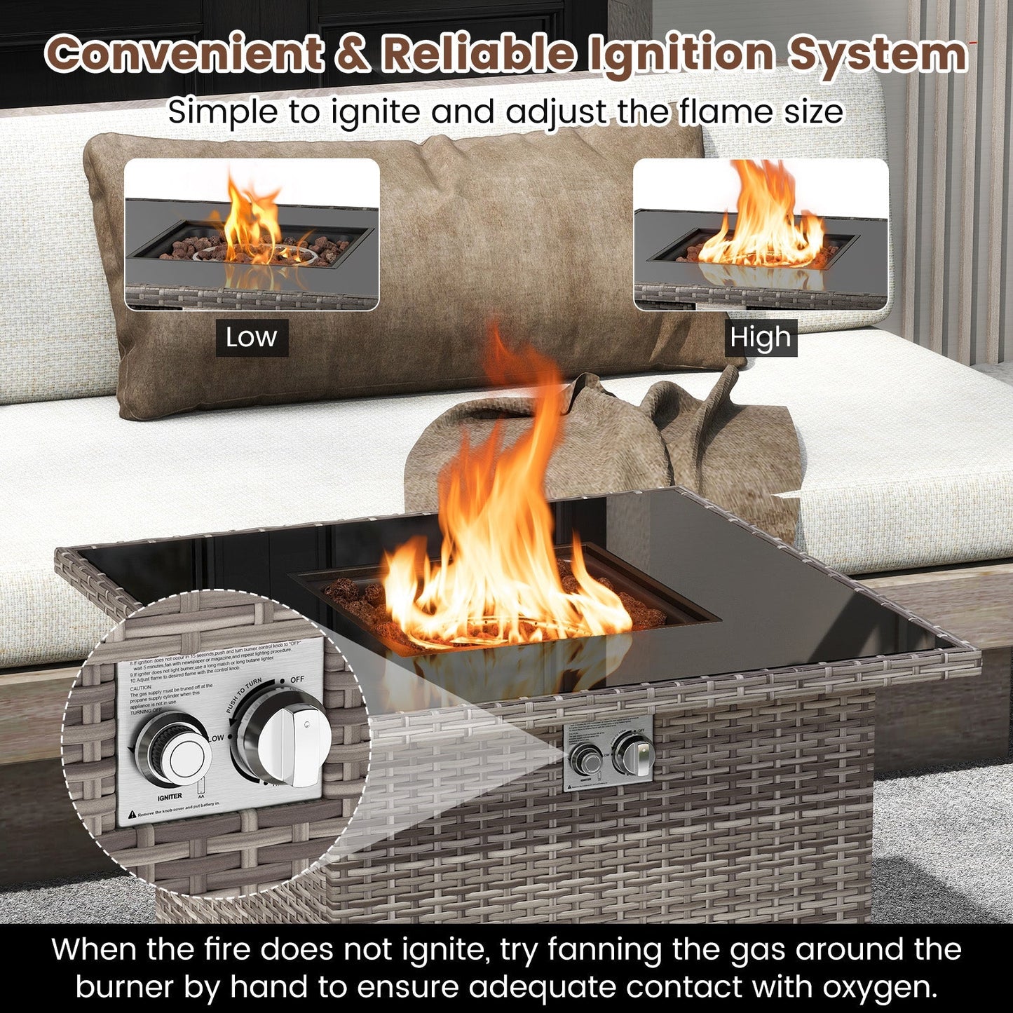 32.5 Inch Propane Fire Pit Table 5000 BTU with Tempered Glass Tabletop