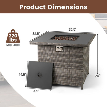 32.5 Inch Propane Fire Pit Table 5000 BTU with Tempered Glass Tabletop