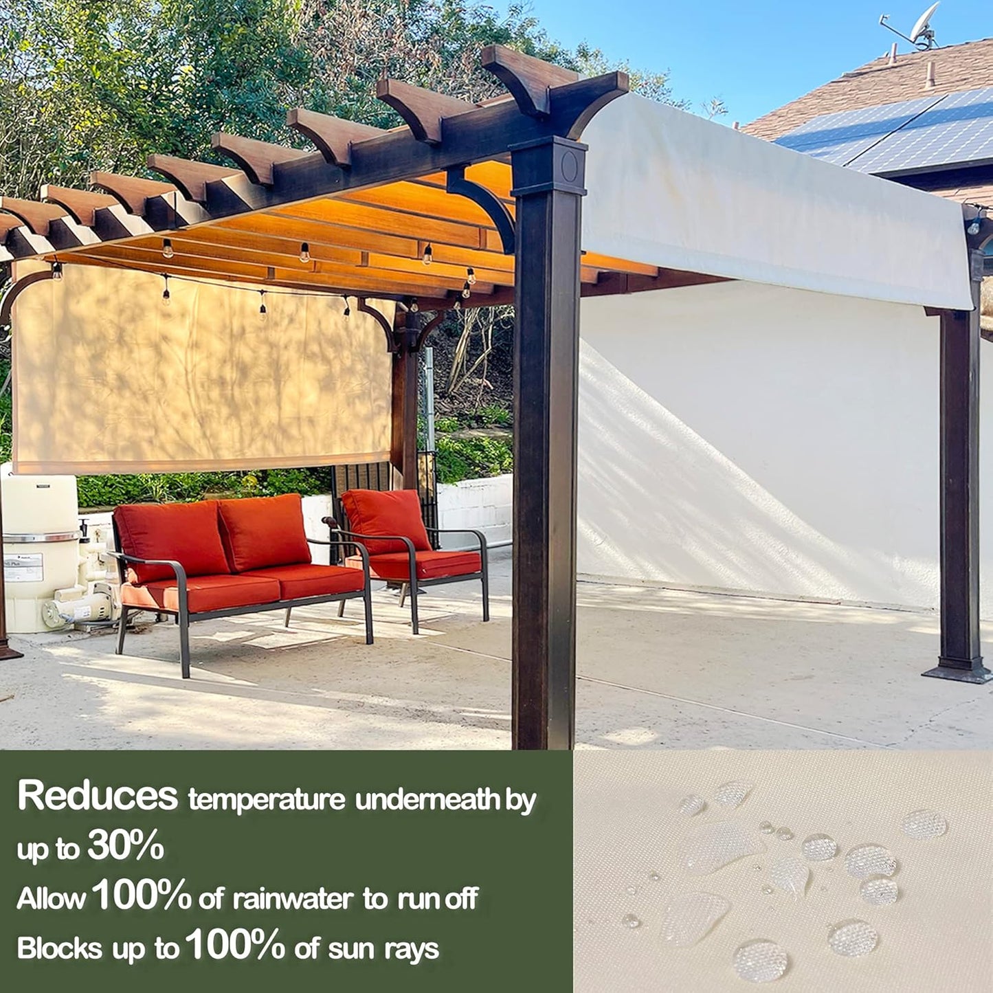 Waterproof Pergola Covers - Pergola Replacement Canopy - Universal Replacement Canopy for Pergola (14' L X 9' W, Beige)