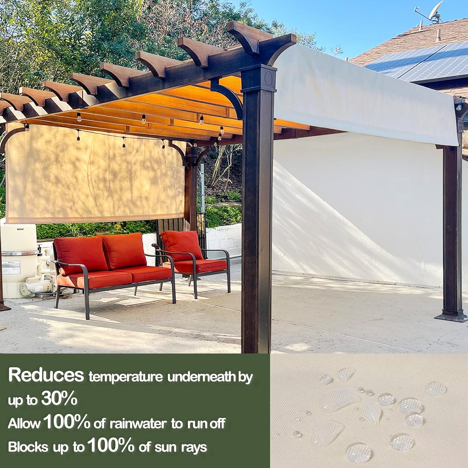 Waterproof Pergola Covers - Pergola Replacement Canopy - Universal Replacement Canopy for Pergola (14' L X 9' W, Beige)