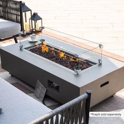 Westwood 36 In. X 14 In. Rectangle Tempered Glass Fire Pit Table Wind Screen with Stainless Steel Attachment Clips