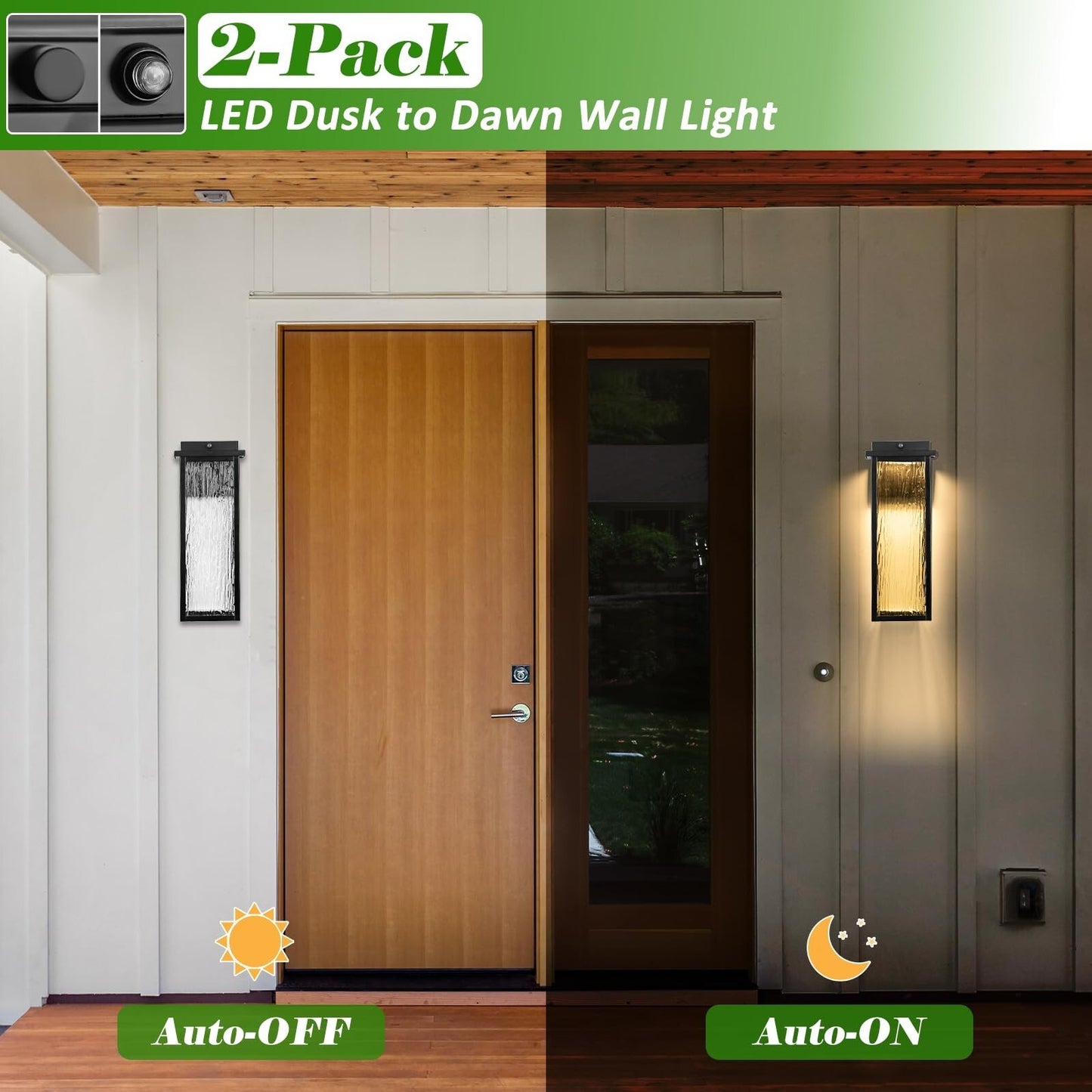 Black LED Dusk to Dawn Outdoor Lighting 2 Packs, 16" Large outside Farmhouse ...