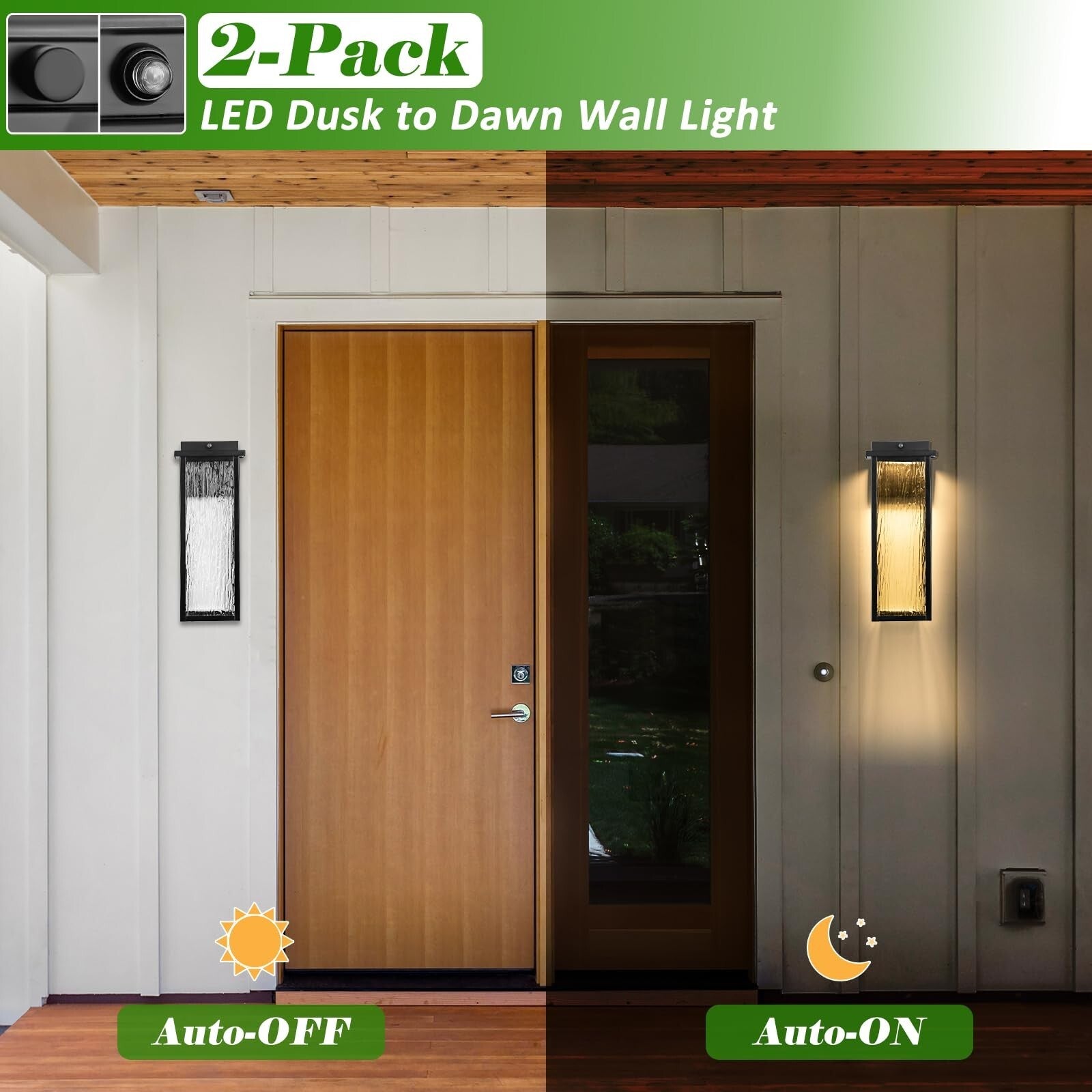 Black LED Dusk to Dawn Outdoor Lighting 2 Packs, 16" Large outside Farmhouse ...