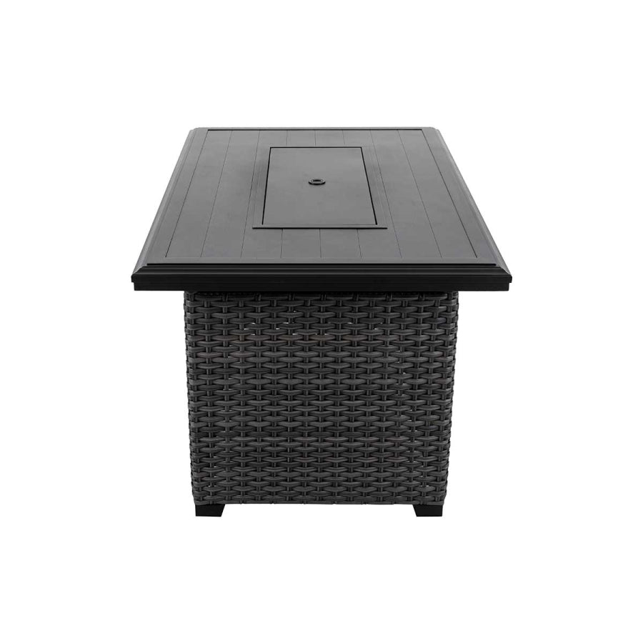 Lassen Grey Wicker Rectangular Firepit Table