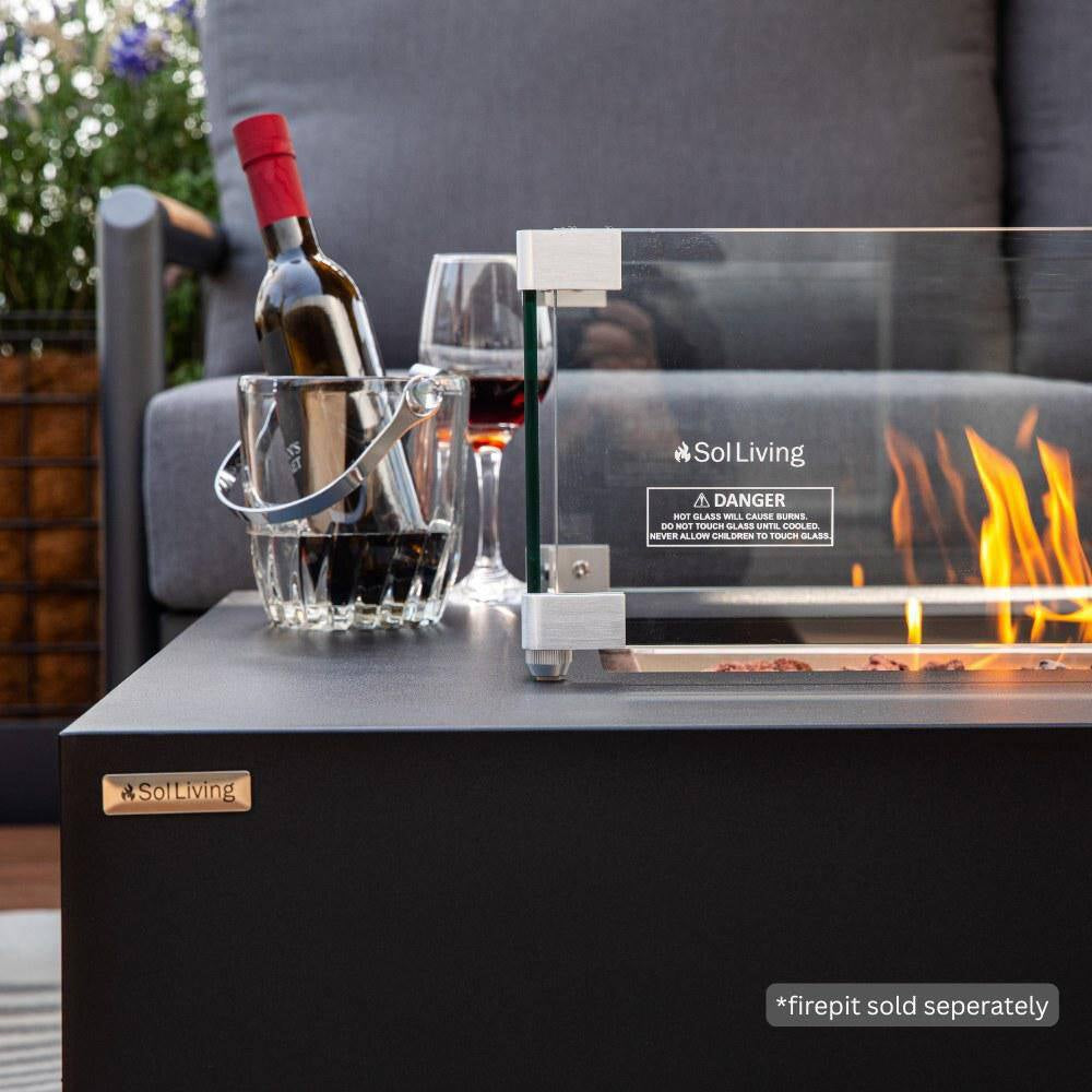 Westwood 36 In. X 14 In. Rectangle Tempered Glass Fire Pit Table Wind Screen with Stainless Steel Attachment Clips