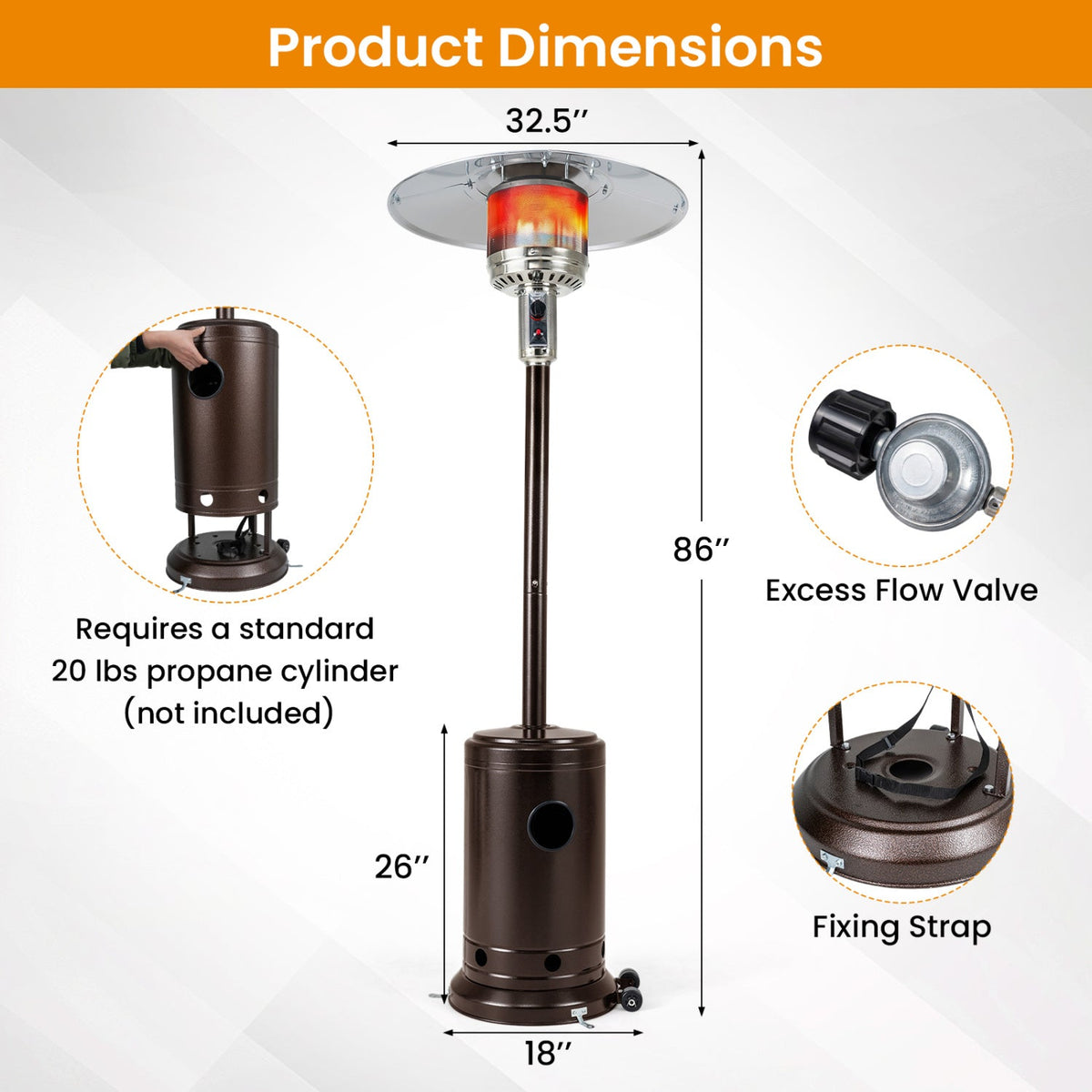 50,000 BTU Propane Patio Heater with Stainless-Steel Burner