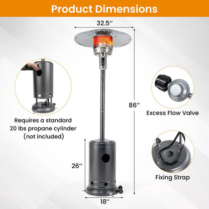50,000 BTU Propane Patio Heater with Stainless-Steel Burner