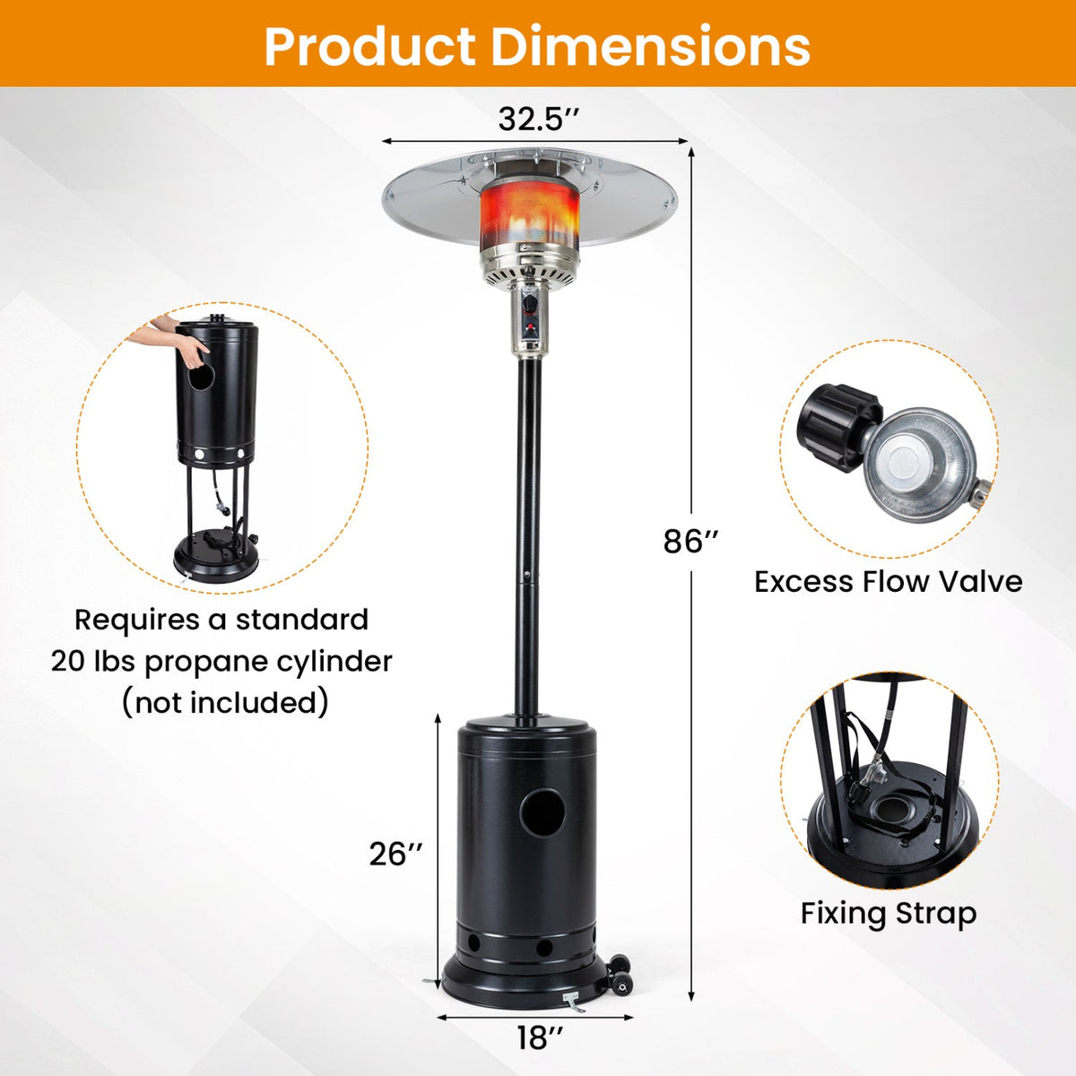 50,000 BTU Propane Patio Heater with Stainless-Steel Burner