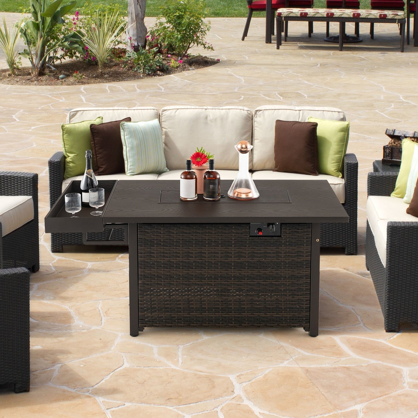 52 In. Outdoor Wicker Propane Gas Fire Pit Table with Cover – Black or Brown