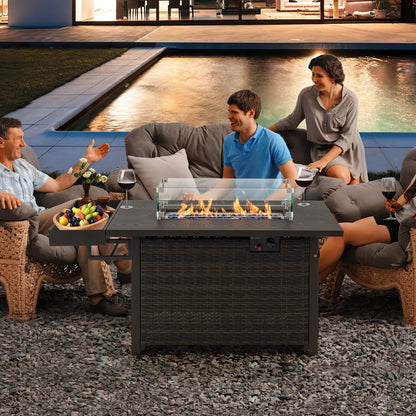 52 In. Outdoor Wicker Propane Gas Fire Pit Table with Cover – Black or Brown