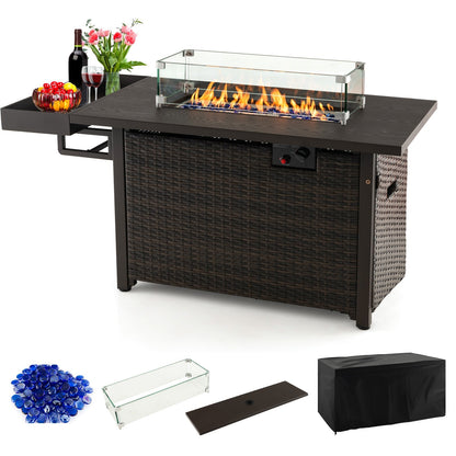 52 In. Outdoor Wicker Propane Gas Fire Pit Table with Cover – Black or Brown