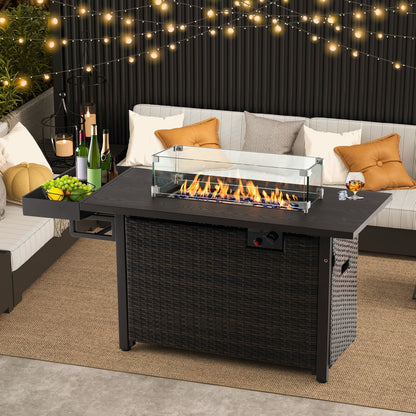 52 In. Outdoor Wicker Propane Gas Fire Pit Table with Cover – Black or Brown
