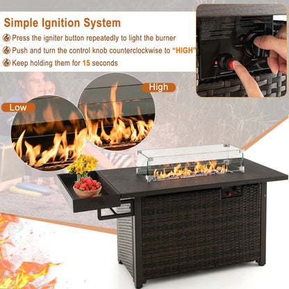 52 In. Outdoor Wicker Propane Gas Fire Pit Table with Cover – Black or Brown