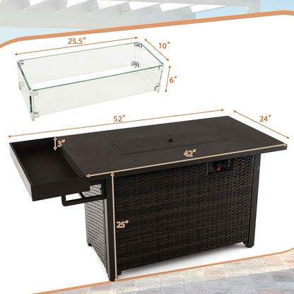 52 In. Outdoor Wicker Propane Gas Fire Pit Table with Cover – Black or Brown
