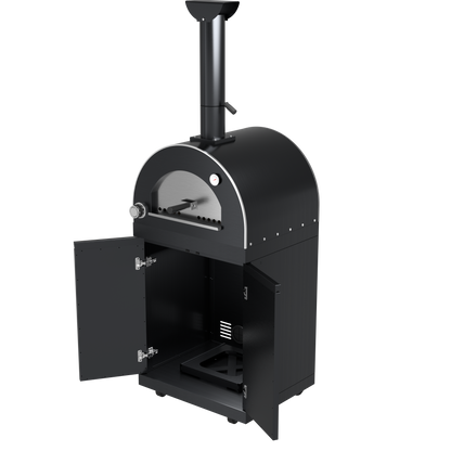 128-In. Double 304 Marine Grade SS Outdoor Kitchen – 120,000 BTU | BBQ Grill + Pizza Oven + Wine Cooler | Black Granite