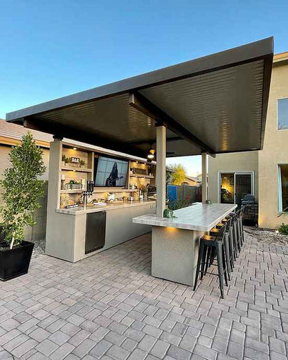 KoKoMo 20 x 20 ft Outdoor Kitchen Pavilion with Grill, Bar, Kegerator & 70-Inch TV