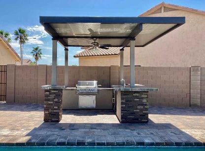 KoKoMo Outdoor Kitchen with 12 x 12 ft Pergola, 4-Burner Grill & Refrigerator
