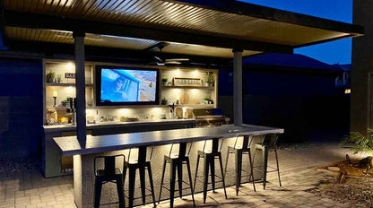 KoKoMo 20 x 20 ft Outdoor Kitchen Pavilion with Grill, Bar, Kegerator & 70-Inch TV