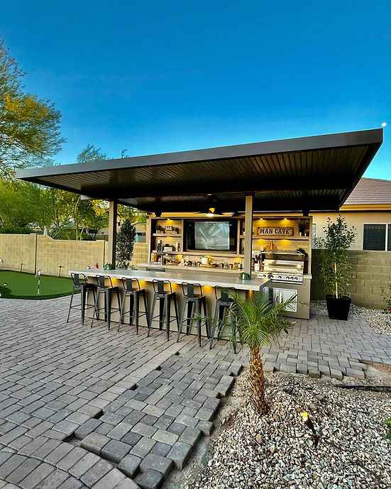 KoKoMo 20 x 20 ft Outdoor Kitchen Pavilion with Grill, Bar, Kegerator & 70-Inch TV