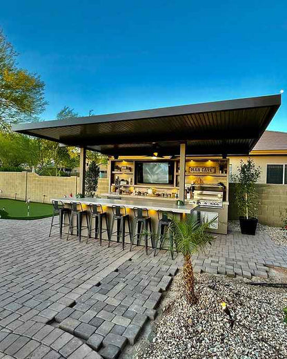 KoKoMo 20 x 20 ft Outdoor Kitchen Pavilion with Grill, Bar, Kegerator & 70-Inch TV
