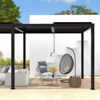 Black Aluminum Louvered Pergola, 118 x 228 x 90.5 in.