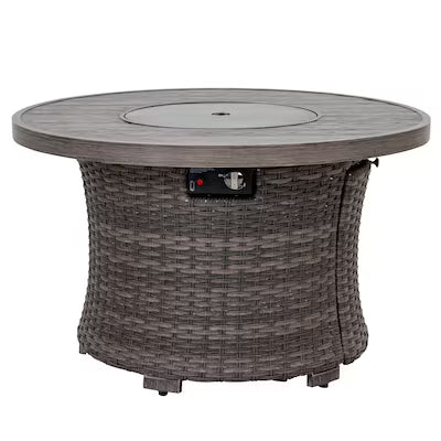 Tenaya Grey Round Wicker Firepit Table with Metal Cover