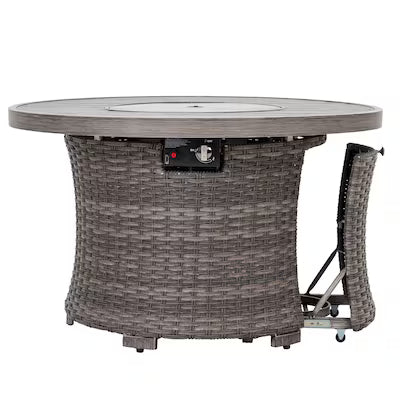 Tenaya Grey Round Wicker Firepit Table with Metal Cover